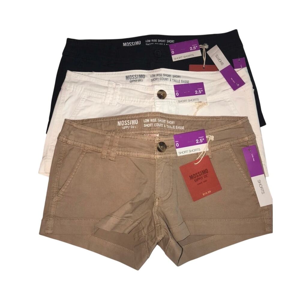 Mossimo Short Shorts Low Rise Size 0 Black Khaki White 2.5" Cotton Stretch 2014
